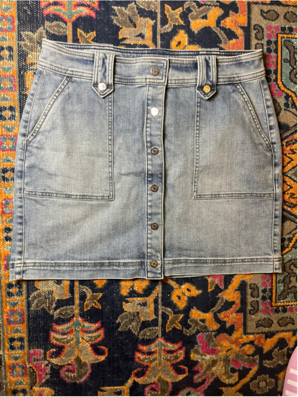 White House Black Market Button Front Denim Mini Skirt